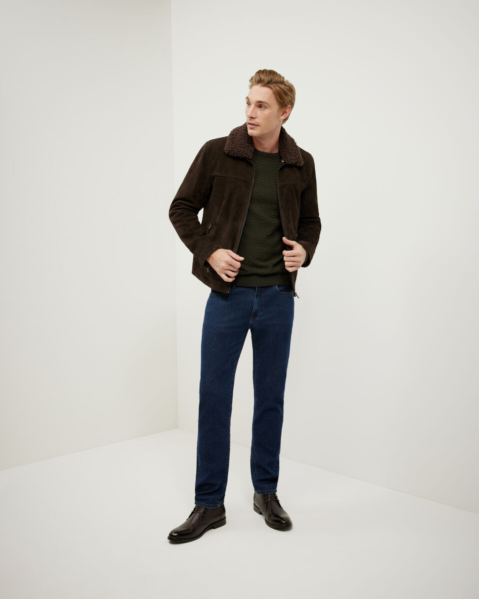 Suede Shearling Leather Jacket, Brown, hi-res